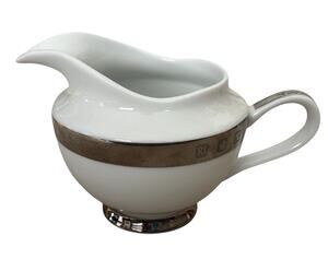 Ralph Lauren Academy Platinum Creamer Fine Bone China White Silver Band Trim